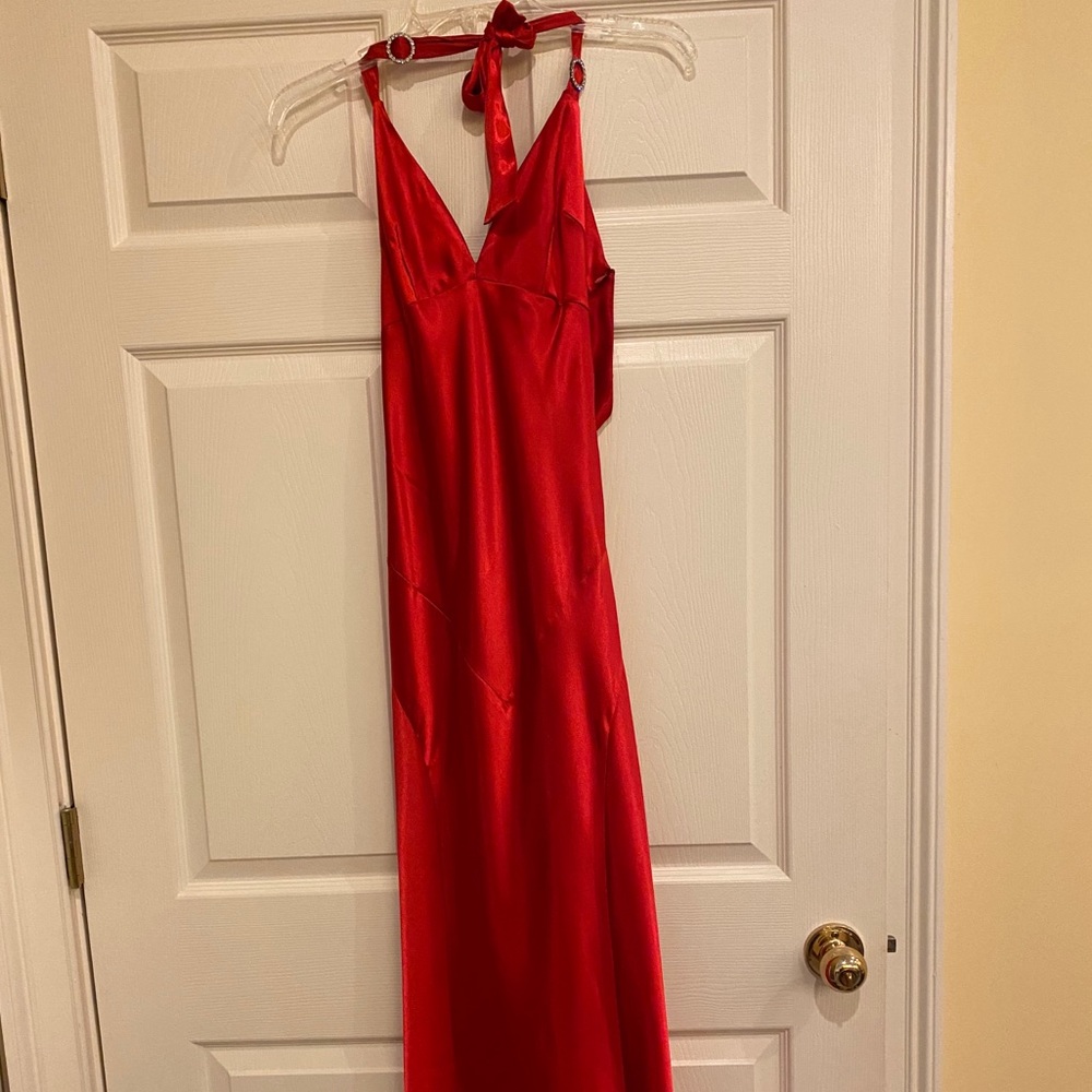 Red Silk Halter Gown